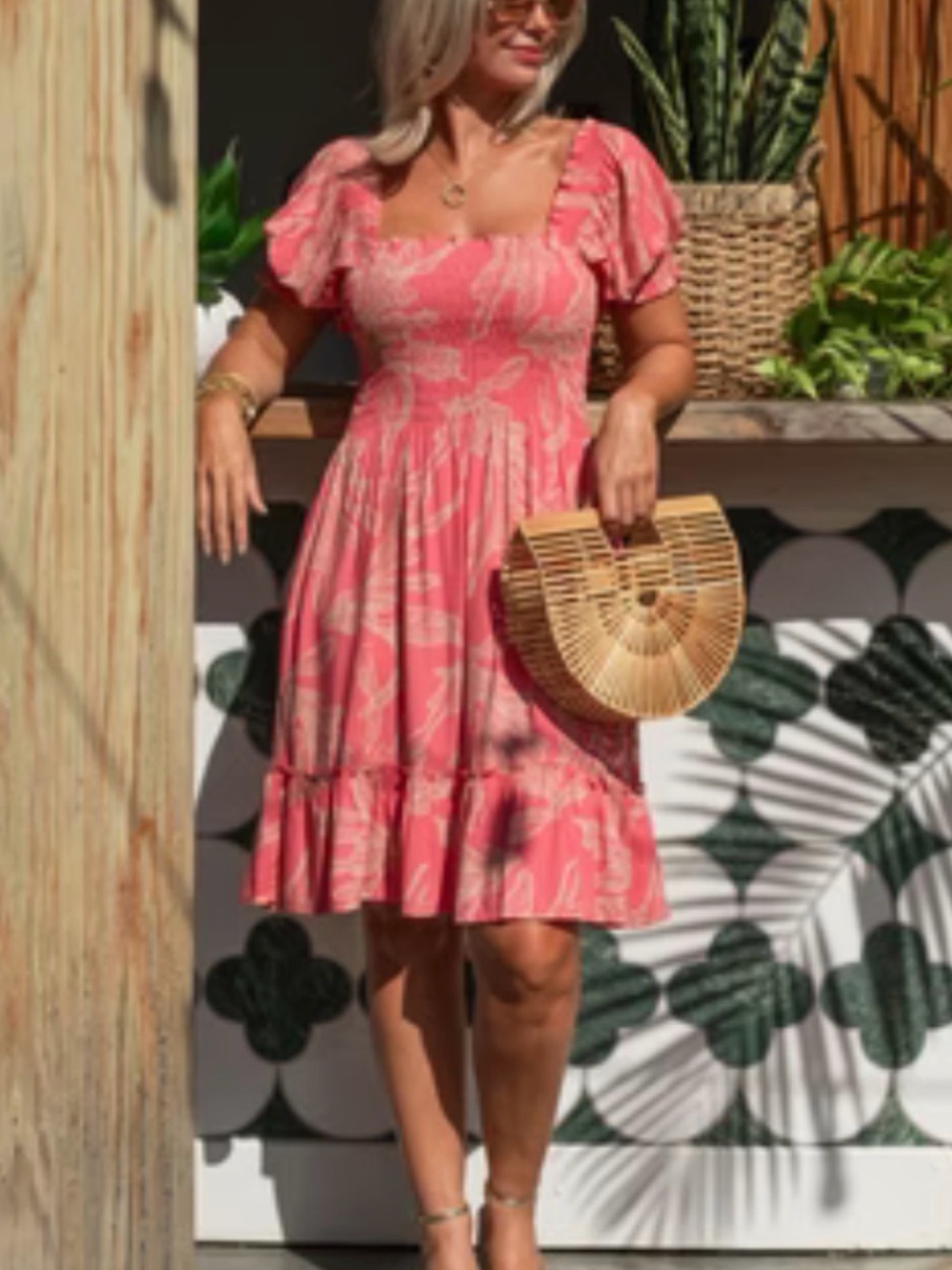 Pink Paisley Square-Neck Tiered Mini Dress